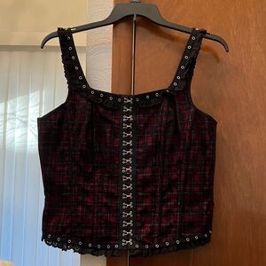 Tripp NYC Black & Dark Red Plaid Corset Tank